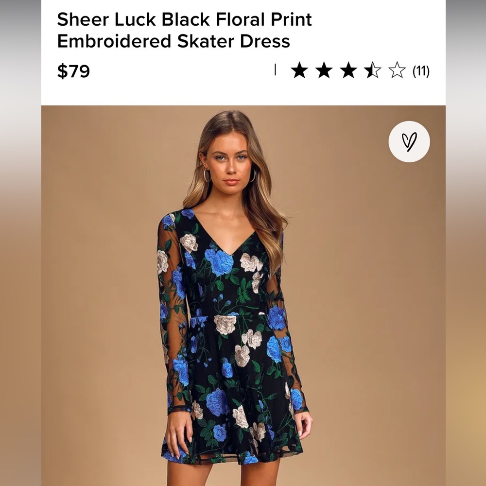 Lulu’s Sheer Luck Black Floral Print Embroidered Skater Dress - XS